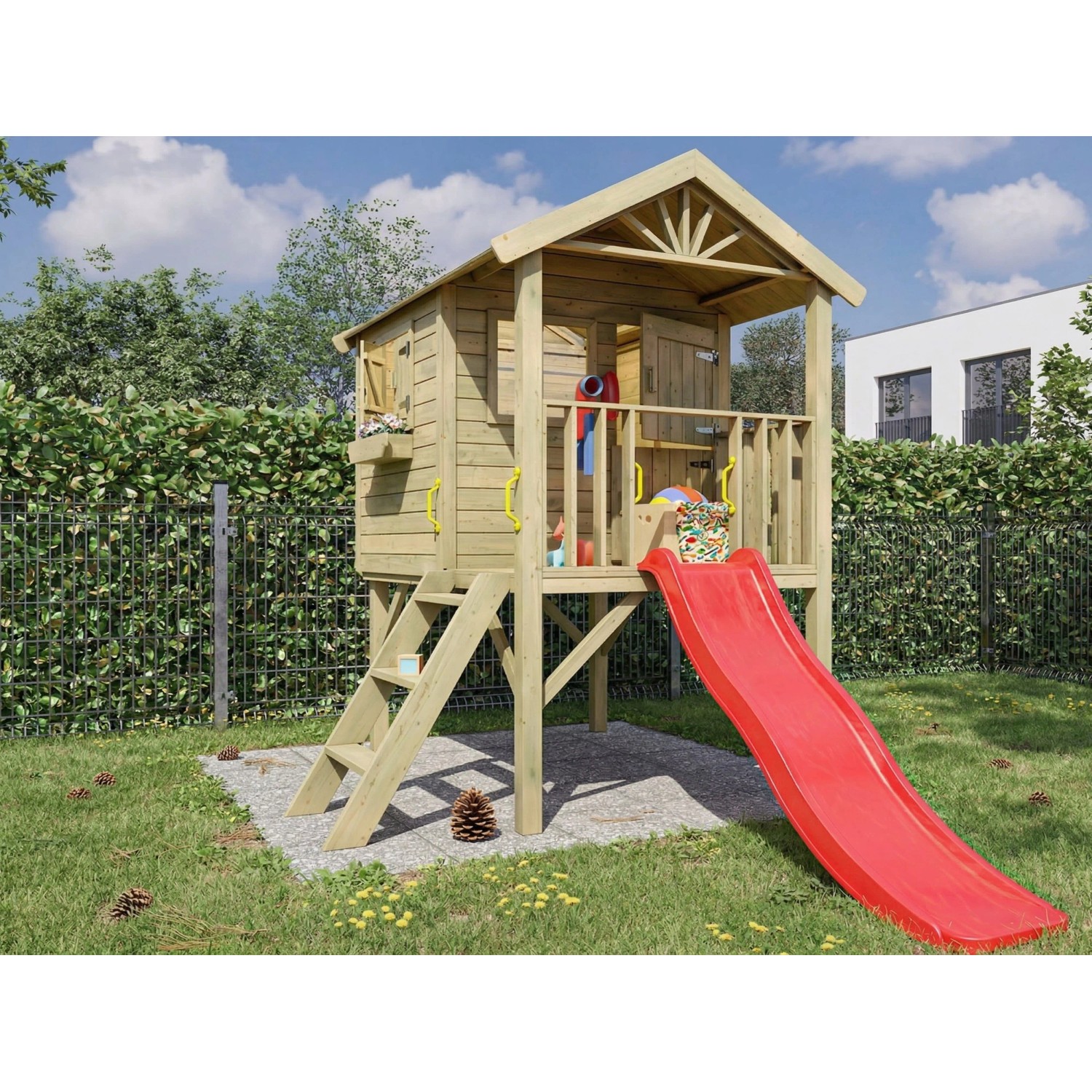 Prestige Garden Stelzenhaus Funny XL KDI Inklusive Rutsche Rot