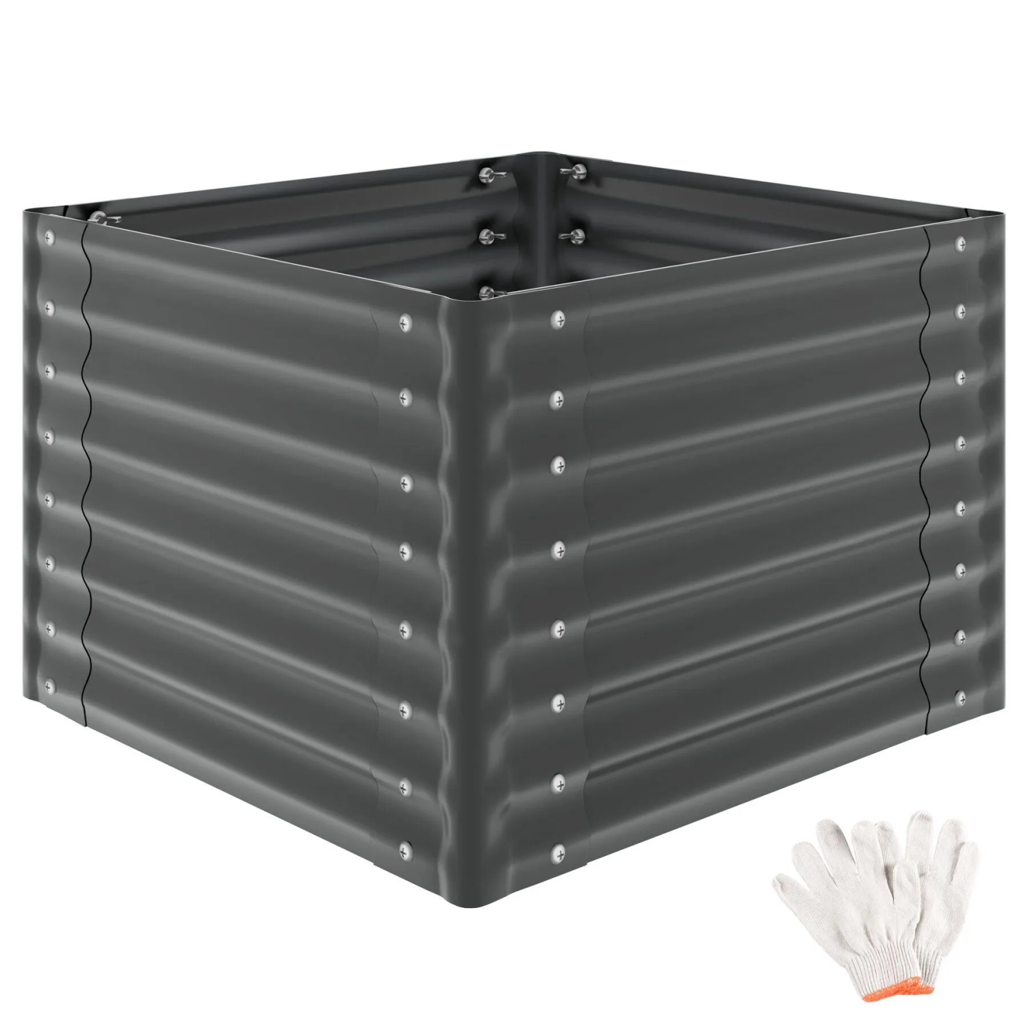 Tectake Hochbeet Salvia Aus Verzinktem Stahl 380 Liter Fassungsvermögen  80 x 80 x 62 cm Grau