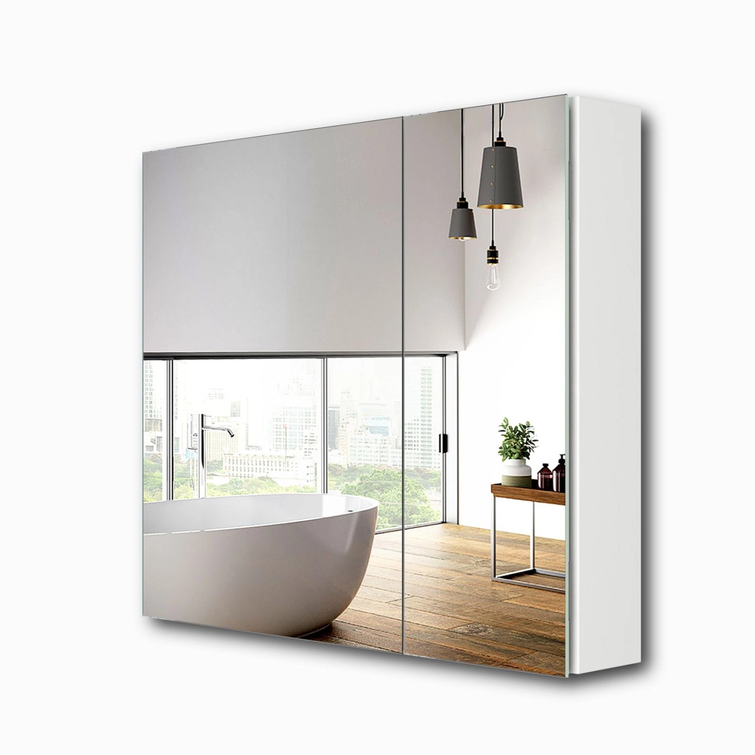 Emke Spiegelschrank 2 Türig  75x65 cm Doppelseitigen Spiegeltüren Weiß günstig online kaufen