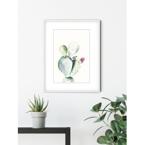Komar Wandbild „Prickly Pear Watercolor“, 30x40 cm, mit Kaktusmotiv im weißen Rahmen.