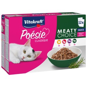 Vitakraft Poesie Classique Meaty Sauce Katzen-Nassfutter, 12x85g Multipack mit Huhn, Ente, Lamm und Wild.