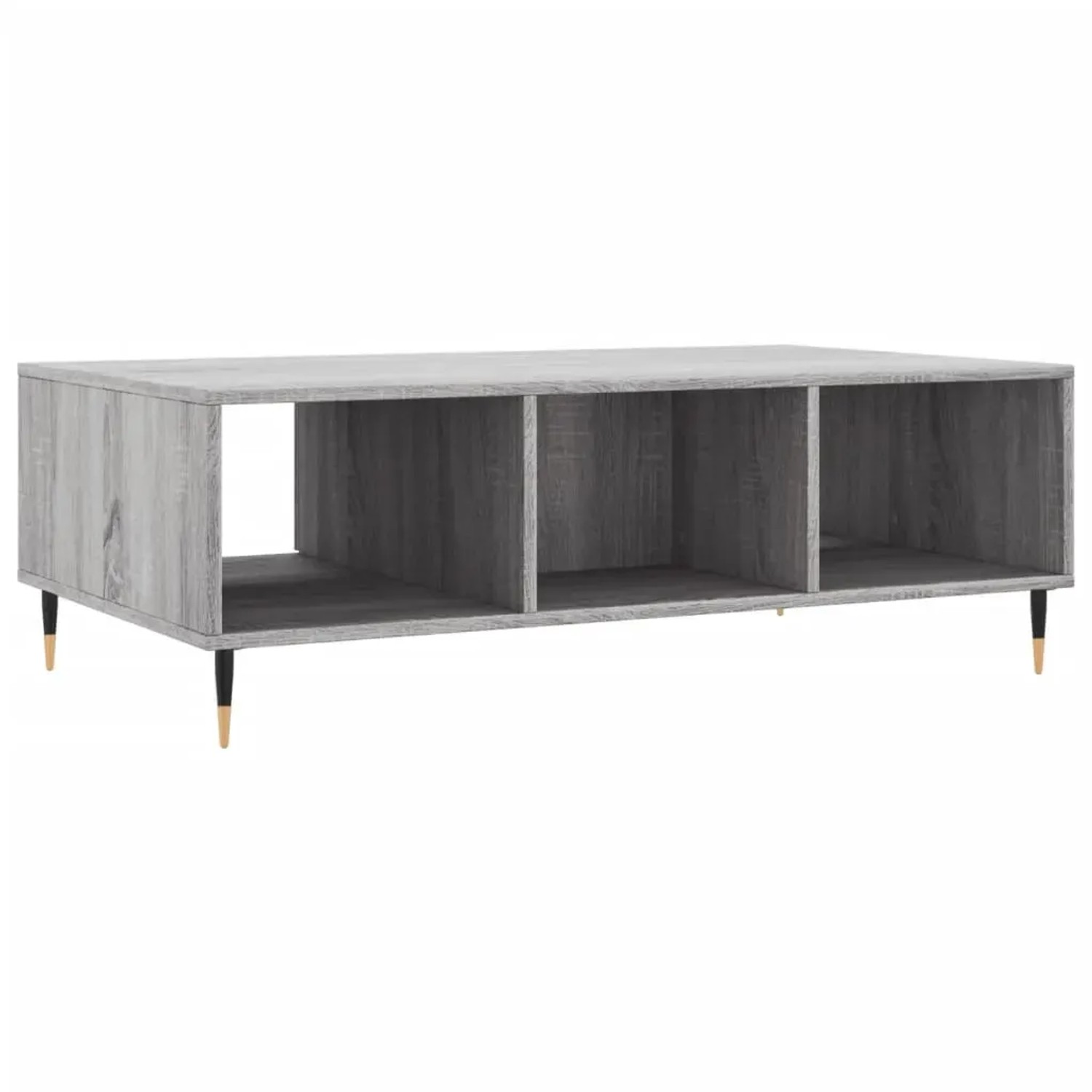 Grauer vidaXL Couchtisch Sonoma mit 3 Fächern aus Holzwerkstoff, 104x60x35 cm.