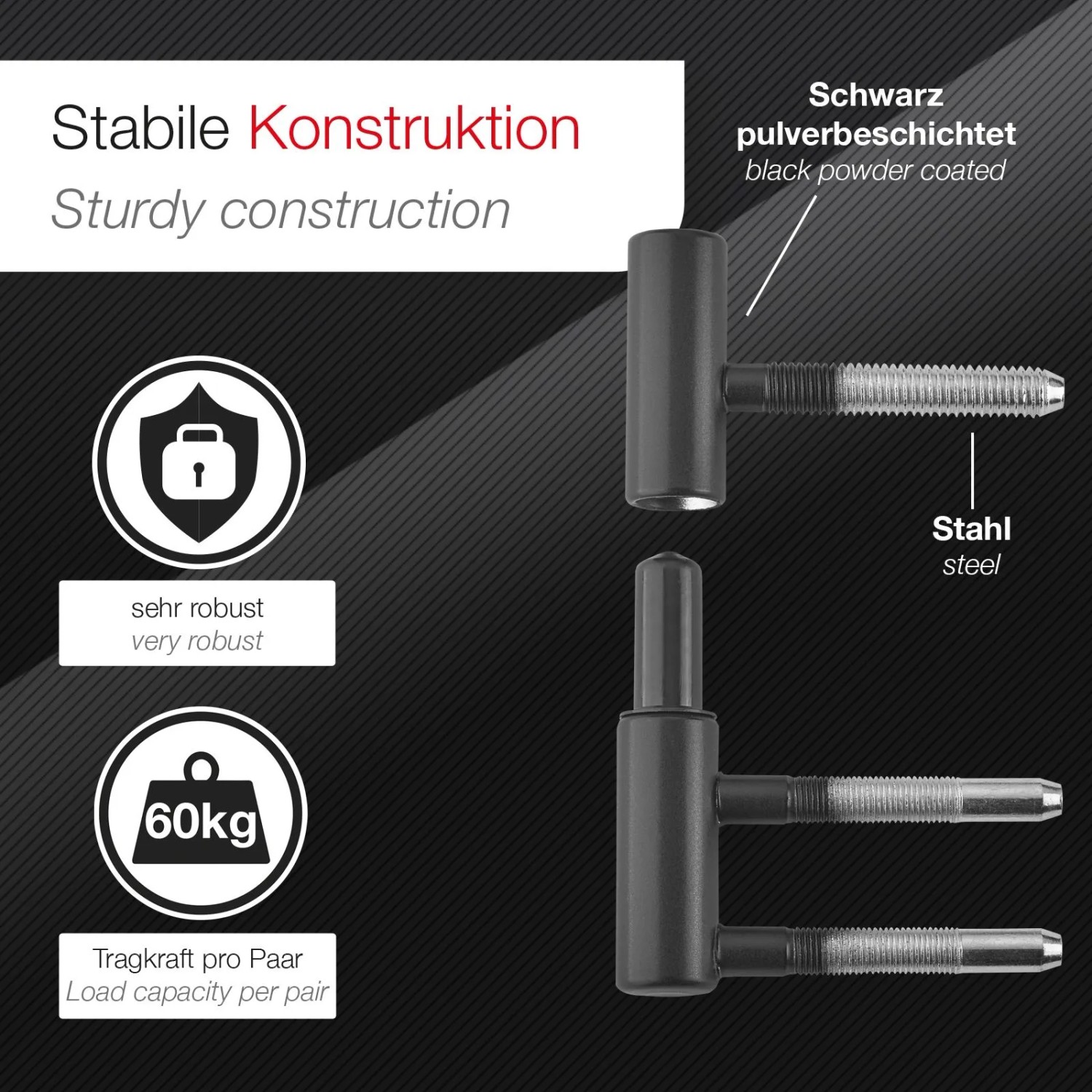 SOTECH 1 Paar Türbänder OLAV Ø15 mm 2 Teilig Stahl Schwarz Pulverbeschichtet Bis Zu 60 kg Tragkraft_3
