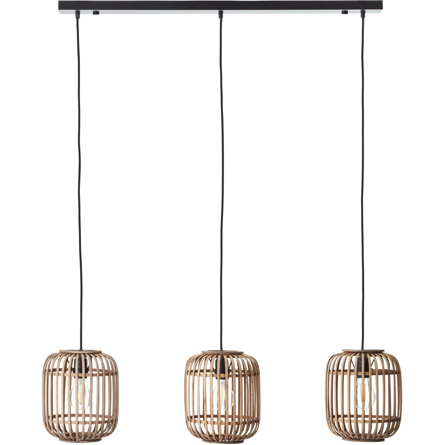 Brilliant Pendelleuchte Woodrow, 3-flammig, hellbraun, mit Holz-Optik Schirmen.