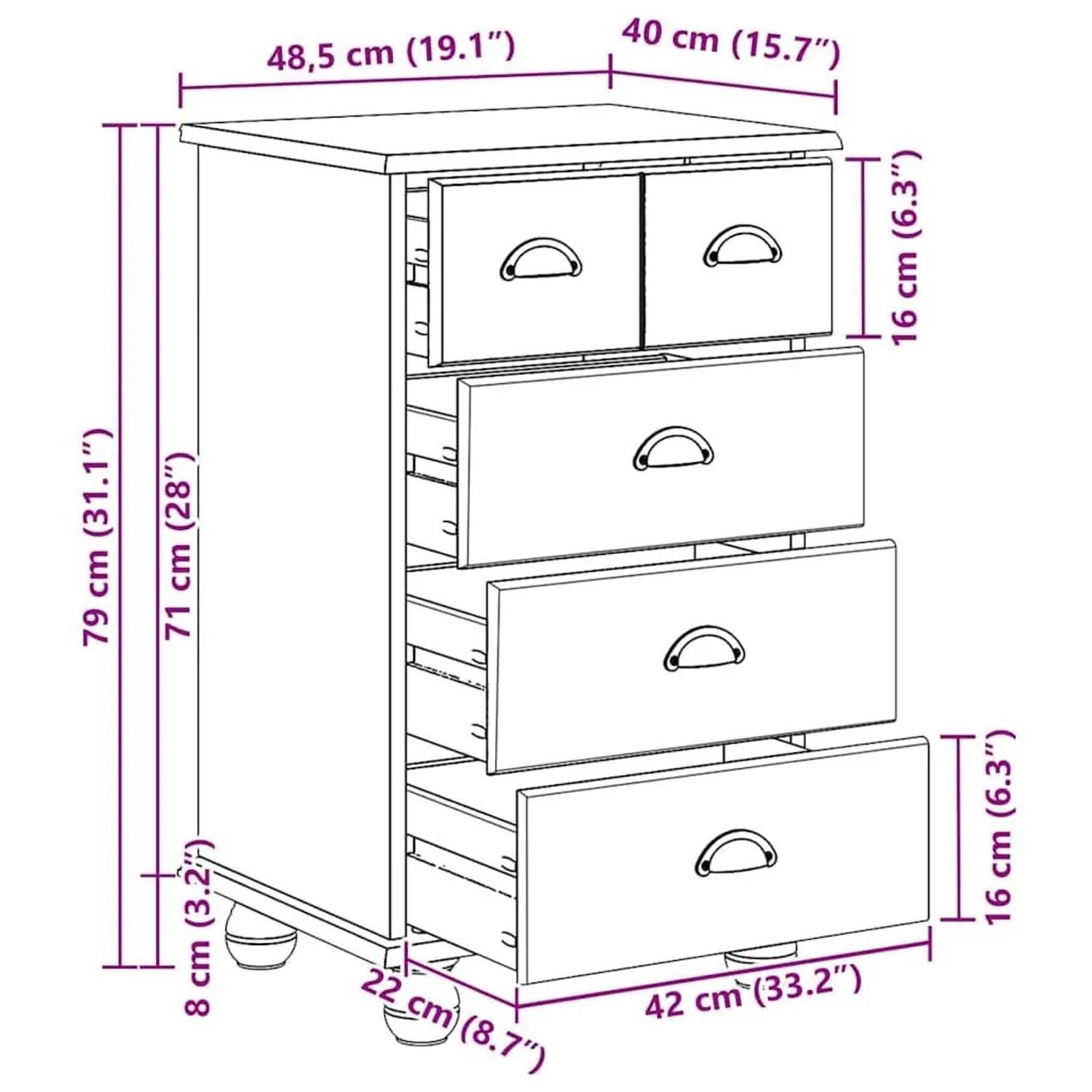 vidaXL Schubladenkommode mit Schubladen ASKIM Braun 45,8 x 40 x 79 cm 4105415_12