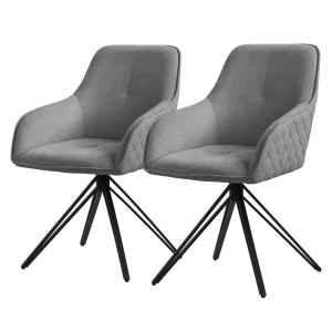 2er Set graue ML-Design Esszimmerstühle mit Webstoffbezug und drehbarem Metallfuß.