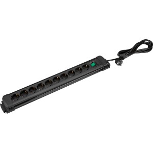 Schwarze 10-fach Steckdosenleiste Tido mit Schalter und 3m Kabel.