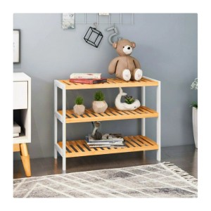 Relaxdays Schuhregal Bambus Natur Weiß 3 Ablagen 55 cm x 70 cm x 26 cm 2,2 kg