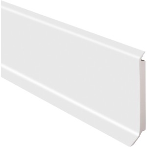 Weiße Sockelleiste aus Hartschaum, 60 mm hoch, für einfache Wandbefestigung.
