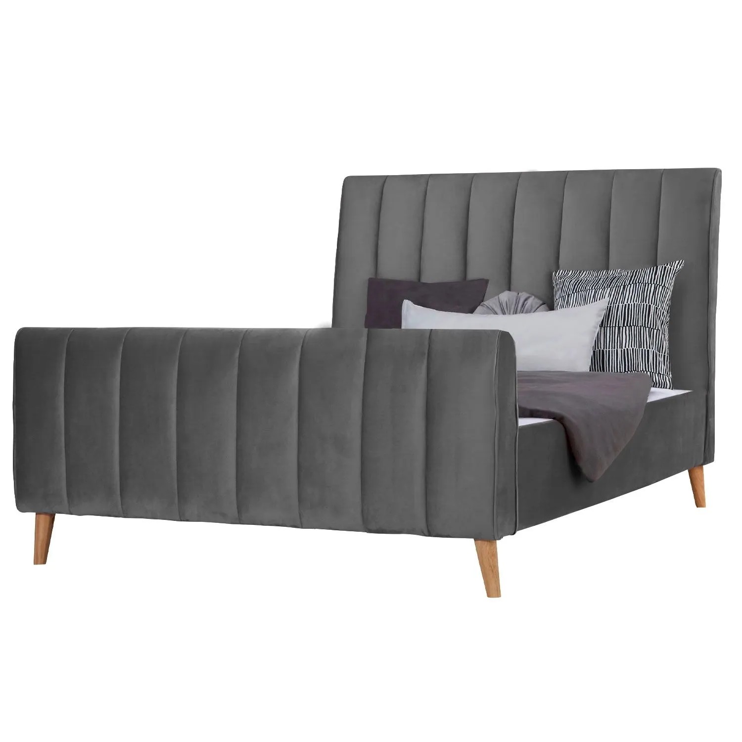 Homestyle4u Polsterbett 140x200 mit Lattenrost Grau Anthrazit Samt Doppelbett 2010