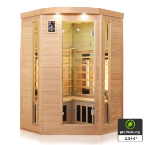 Dewello Infrarotkabine Lakefield 3 für 2 Personen aus Hemlock Tannenholz mit Glasfront.