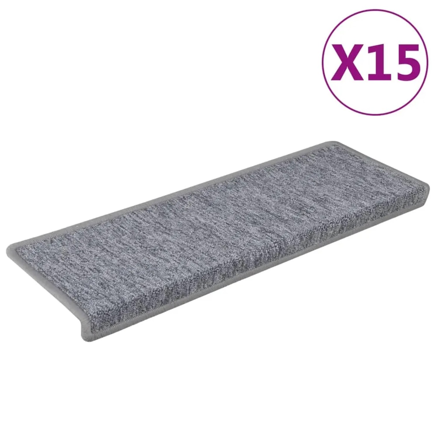 Set aus 15 hellgrauen vidaXL Stufenmatten aus Nadelvlies, rechteckig, mit Kantenschutz. Für sichere Treppen.