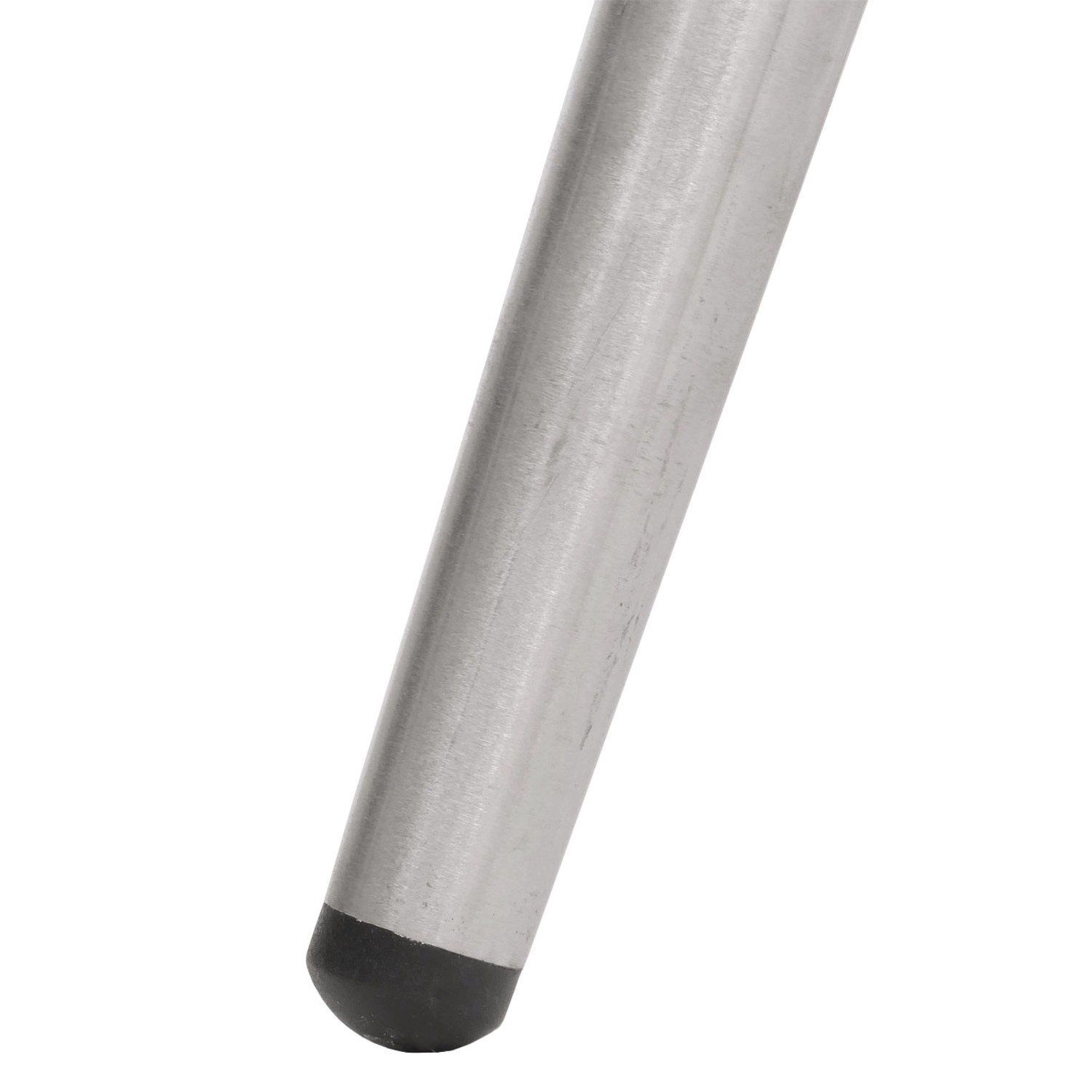 Detailaufnahme: Gebürstetes Edelstahlbein mit Bodenschoner des braunen MCW Esszimmerstuhls G55.