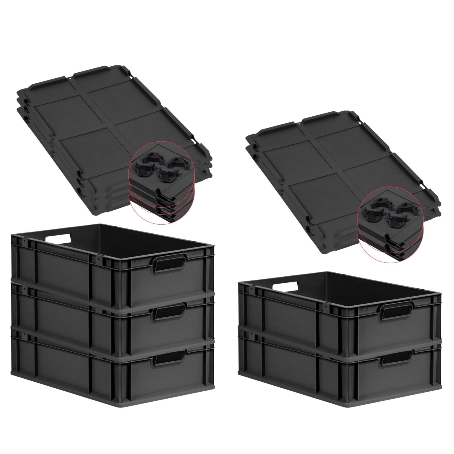PROREGAL SuperSparSet 5x Eurobox Nextgen Grip Mit Auflagedeckel Und Schwarz günstig online kaufen