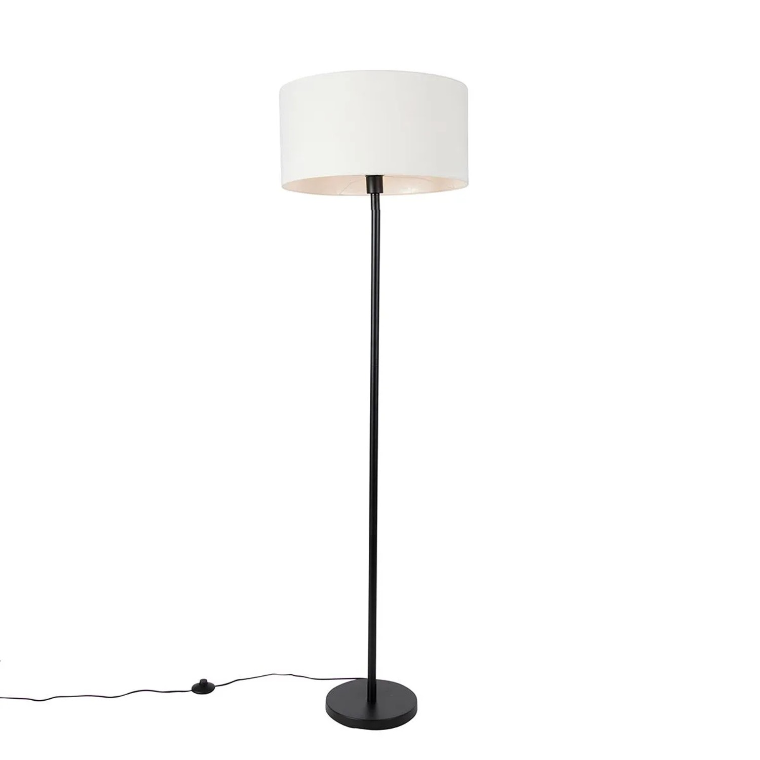 QAZQA Stehleuchte Schwarz mit Schirm Weiß 50 cm Simplo