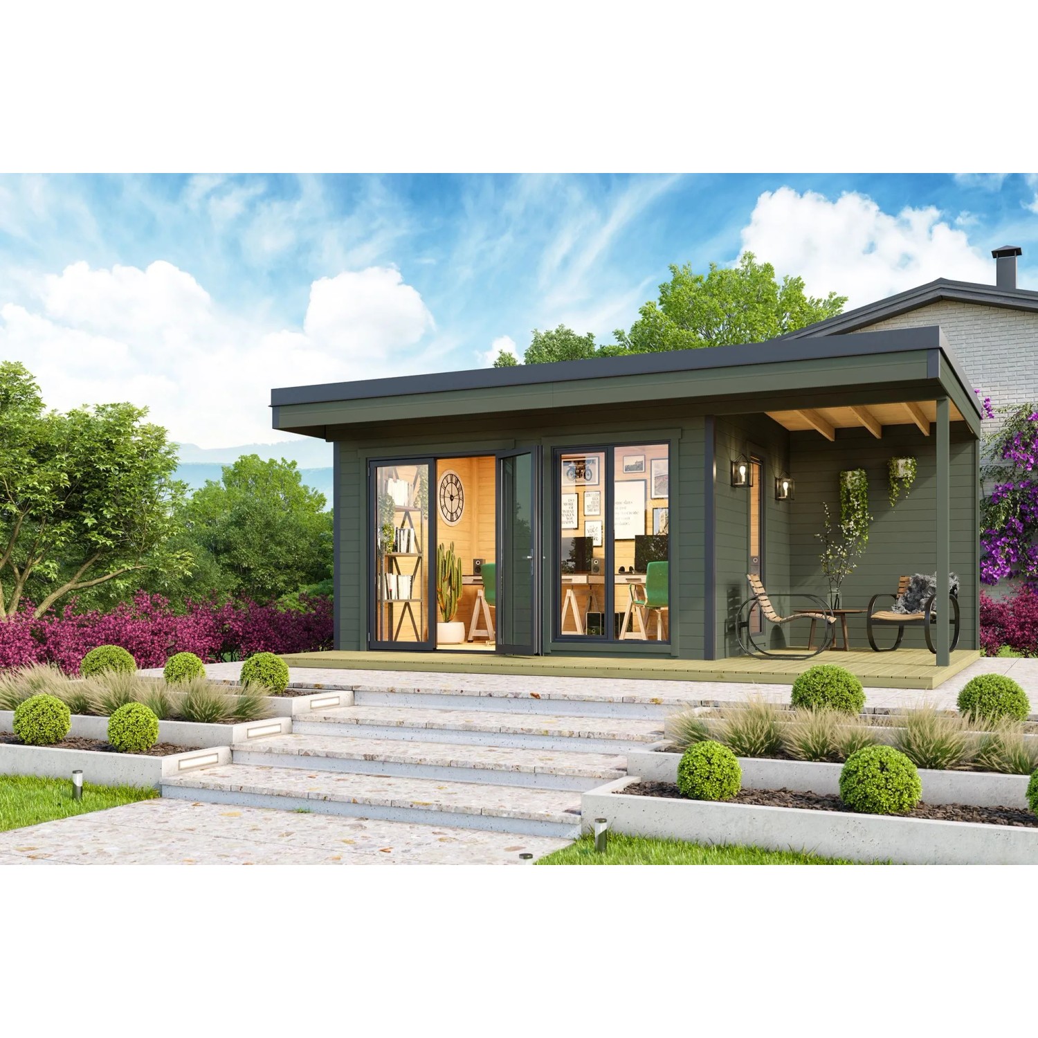 Lasita Gartenhaus Domeo 7 Grau-Grün 400 cm x 300 cm