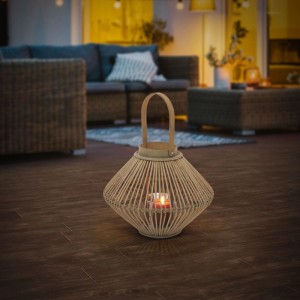 Bambus Laterne (H 44cm) im Boho-Stil mit Kerzenglas für gemütliche Lichtatmosphäre.