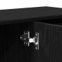Detailaufnahme: Schwarze Eiche Sideboard mit Scharnier. Kommode aus Holzwerkstoff.