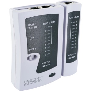 Schwaiger Netzwerkkabeltester zum Prüfen von RJ45 und RJ11 Kabeln.