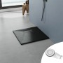 Quadratische, schwarze Aquabatos SMC Duschwanne 90x90 cm in Steinoptik mit Ablaufgarnitur.