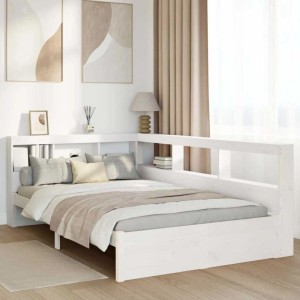 vidaXL Massivholzbett mit Regal ohne Matratze Weiß 120x200 cm Kiefer 3324355