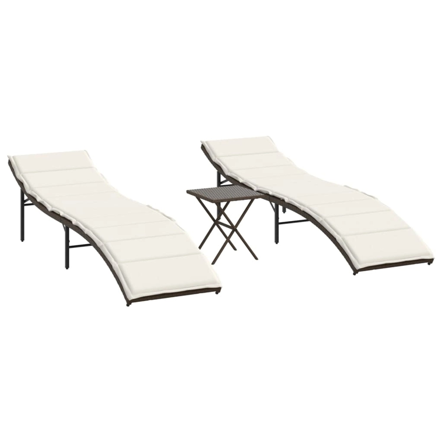 vidaXL Sonnenliegen 2 Stk mit Tisch Braun Poly Rattan 368252