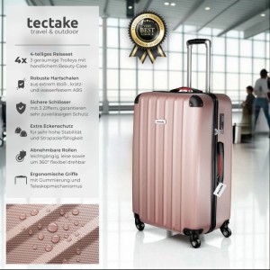 Tectake Hartschalenkoffer Set, 4-teilig, roségold. Trolleys und Beauty Case mit Teleskopgriff.