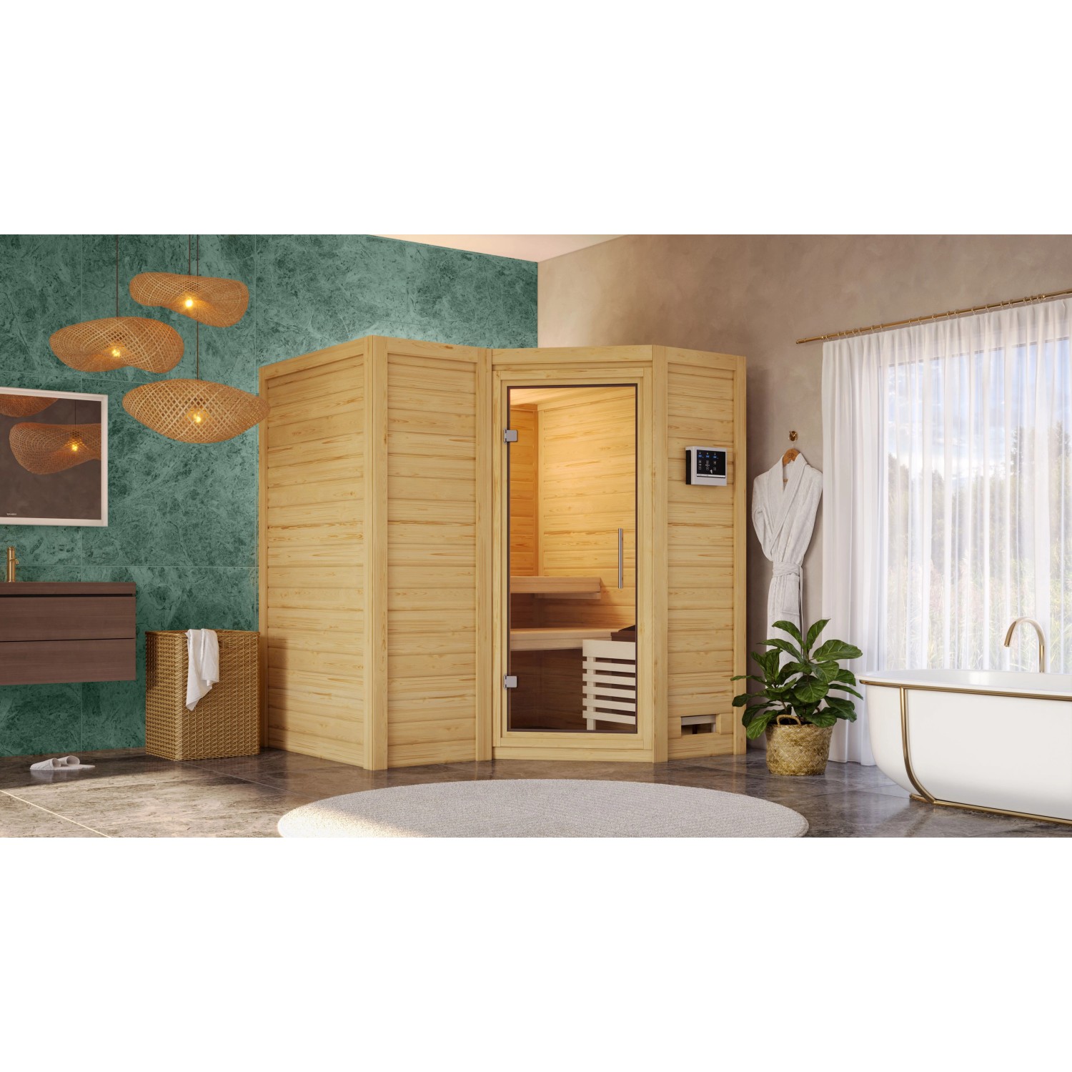 Woodfeeling Sauna Steena 1, Bio-Ofen, externe Steuerung Easy, Glastür günstig online kaufen