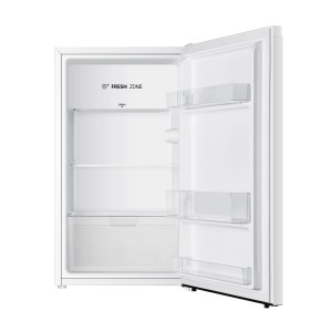 Offener, weißer PKM KS93E Kühlschrank mit LED-Beleuchtung und Kaltlagerzone.