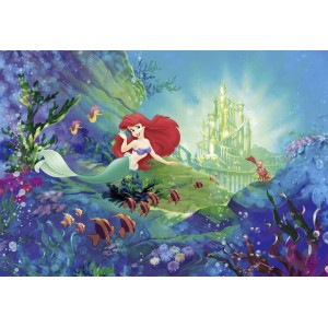 Disney Arielle Fototapete mit Schloss in Blau, Grün und Rot, 368x254 cm.