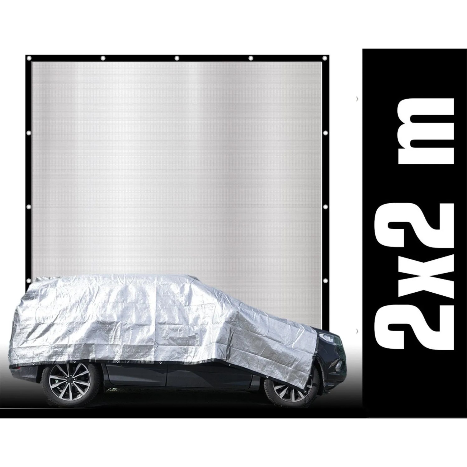 AMANKA Sonnensegel 2 x 2 m Alu Schattennetz für Auto & Garten - Alunetz mit Hitzeschutz, Aluminium Sonnenschutz Plane - Schattenspender für Hund & Camping