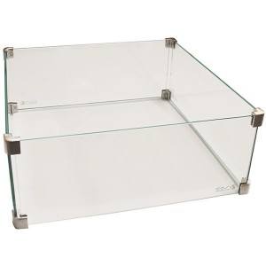 Cosi Glasaufsatz-Set für Feuerstellen: Quadratischer Wind- und Funkenschutz aus Glas mit Metallecken.