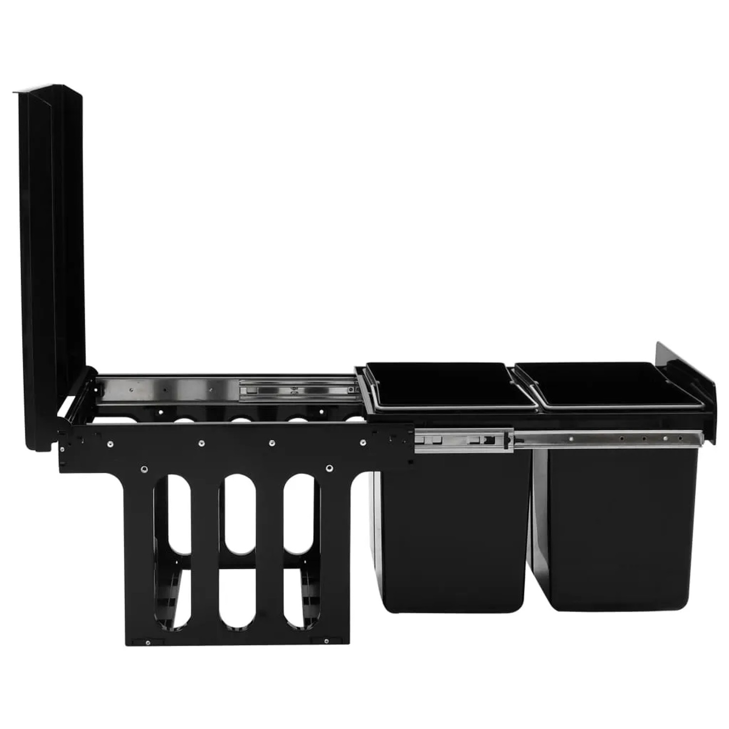 vidaXL Abfallbehälter für Küchenschrank, ausziehbar, 36L, mit zwei schwarzen Eimern.