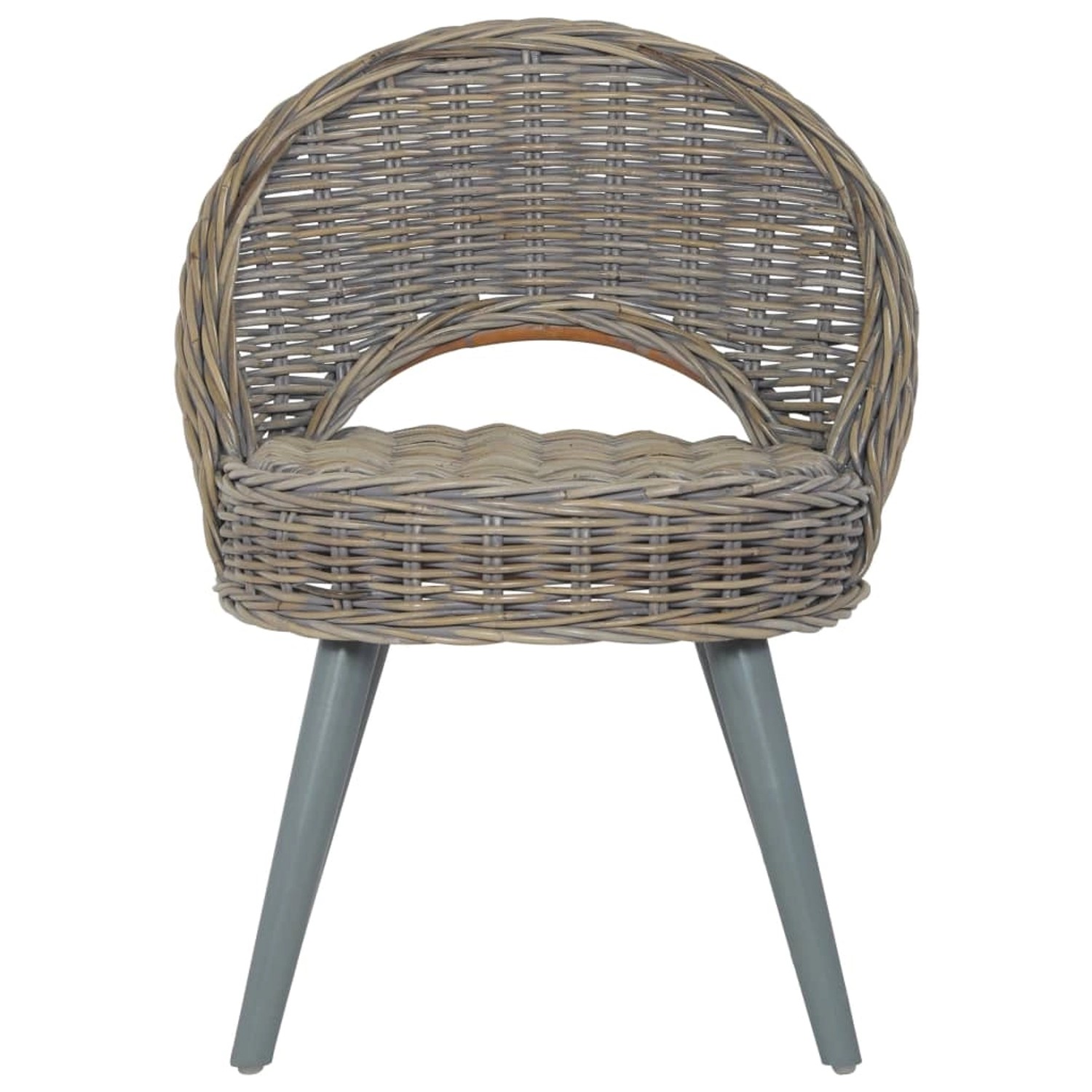 Grauer vidaXL Sessel aus Kubu-Rattan mit Holzbeinen.