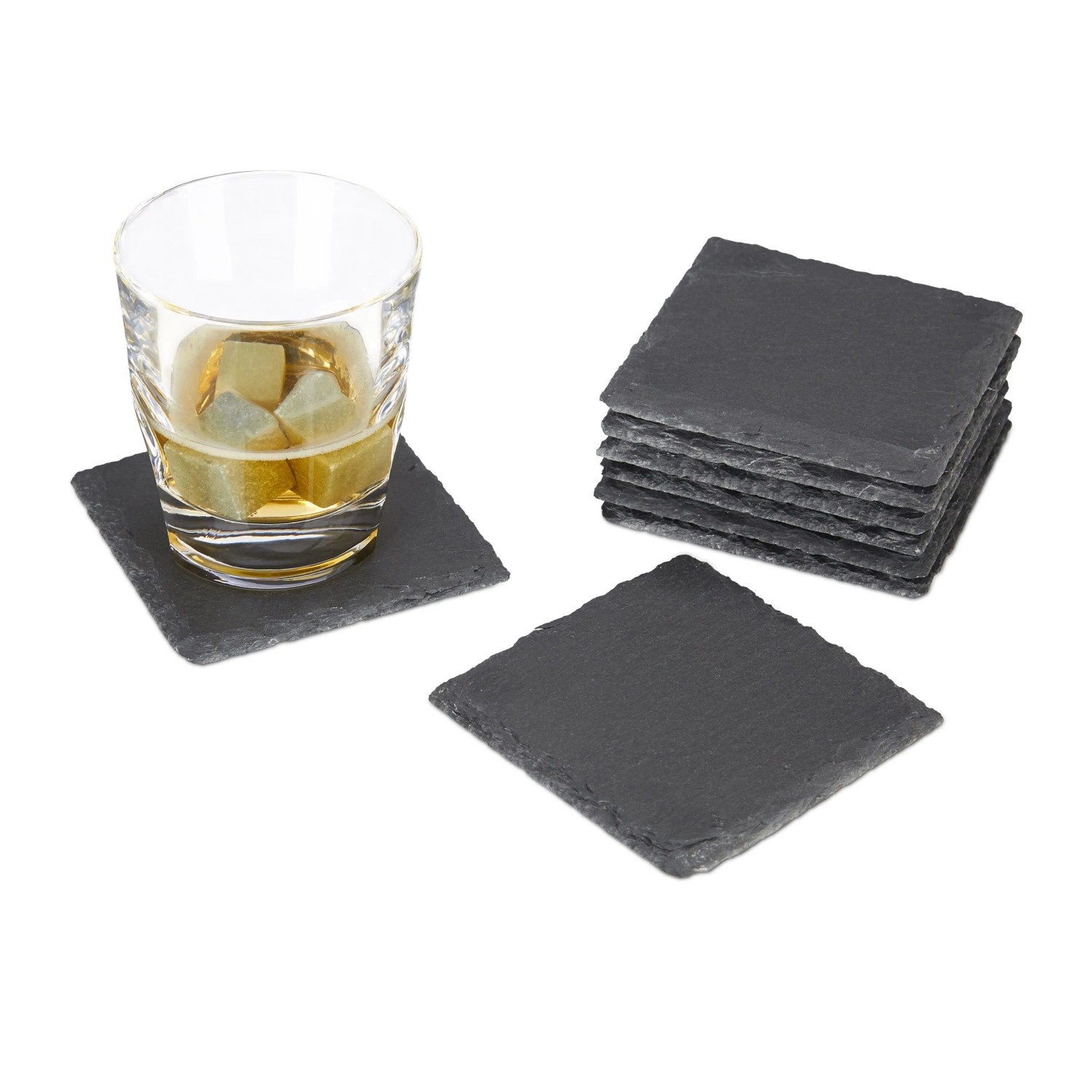 Relaxdays Getränkeuntersetzer 8er Set Schiefer Grau Rutschfest 10 cm x 10 cm x 0,2 cm
