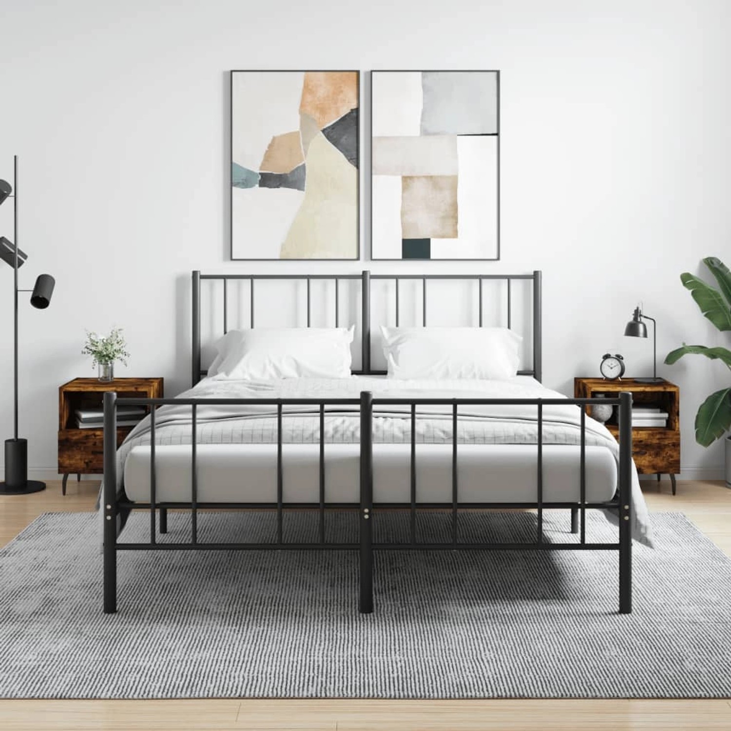 2er Set Nachttische in Räuchereiche Optik, mit Schublade und Fach, vidaXL.