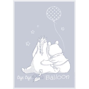 Komar Wandbild Winnie Pooh mit I-Aah und Ballon, 40x50 cm, grauer Hintergrund.