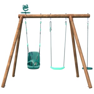 Soulet Holzschaukel Tiago mit Babyschaukel und zwei Schaukelsitzen. Schaukel für Kinder von 3-12 Jahren und Kleinkinder.