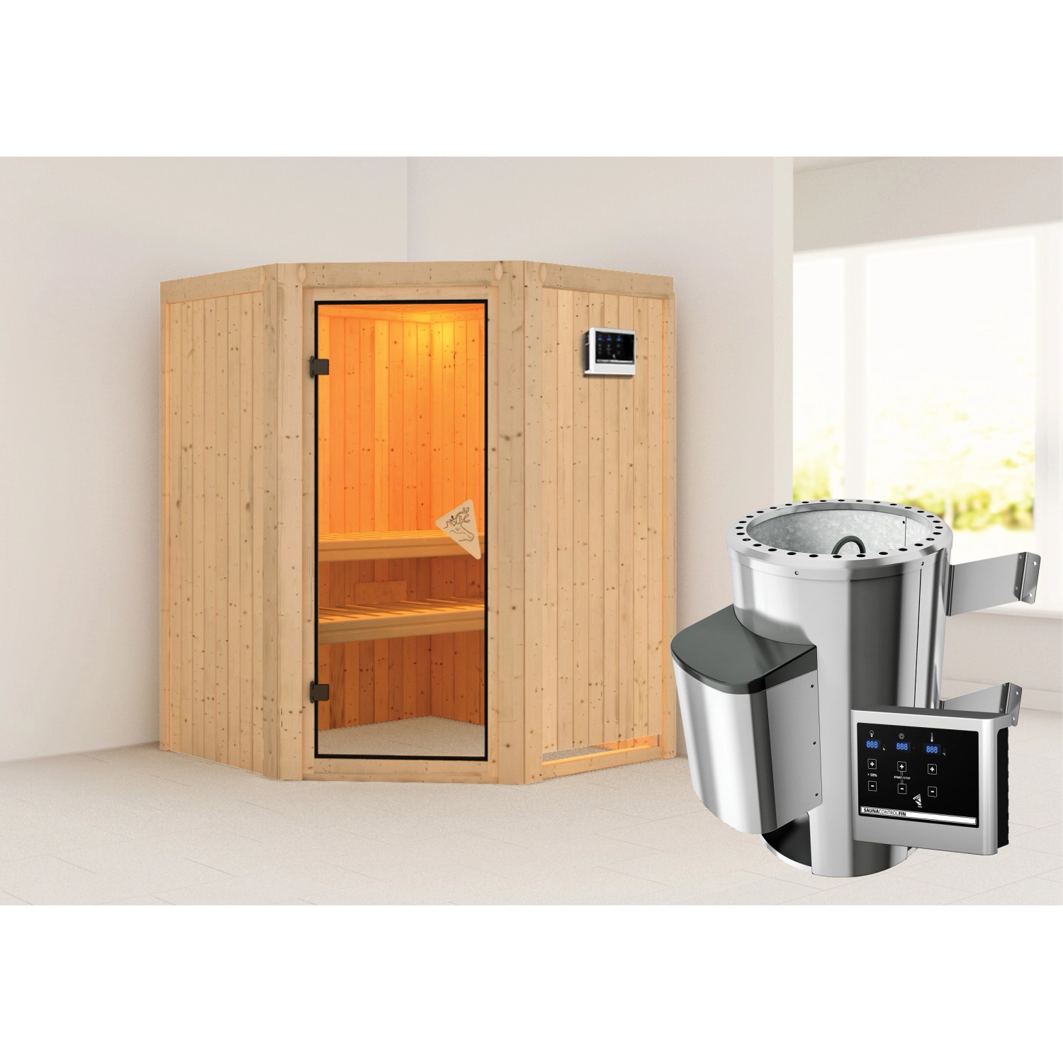 Karibu Sauna mit Ofen externe Stg.Natur günstig online kaufen