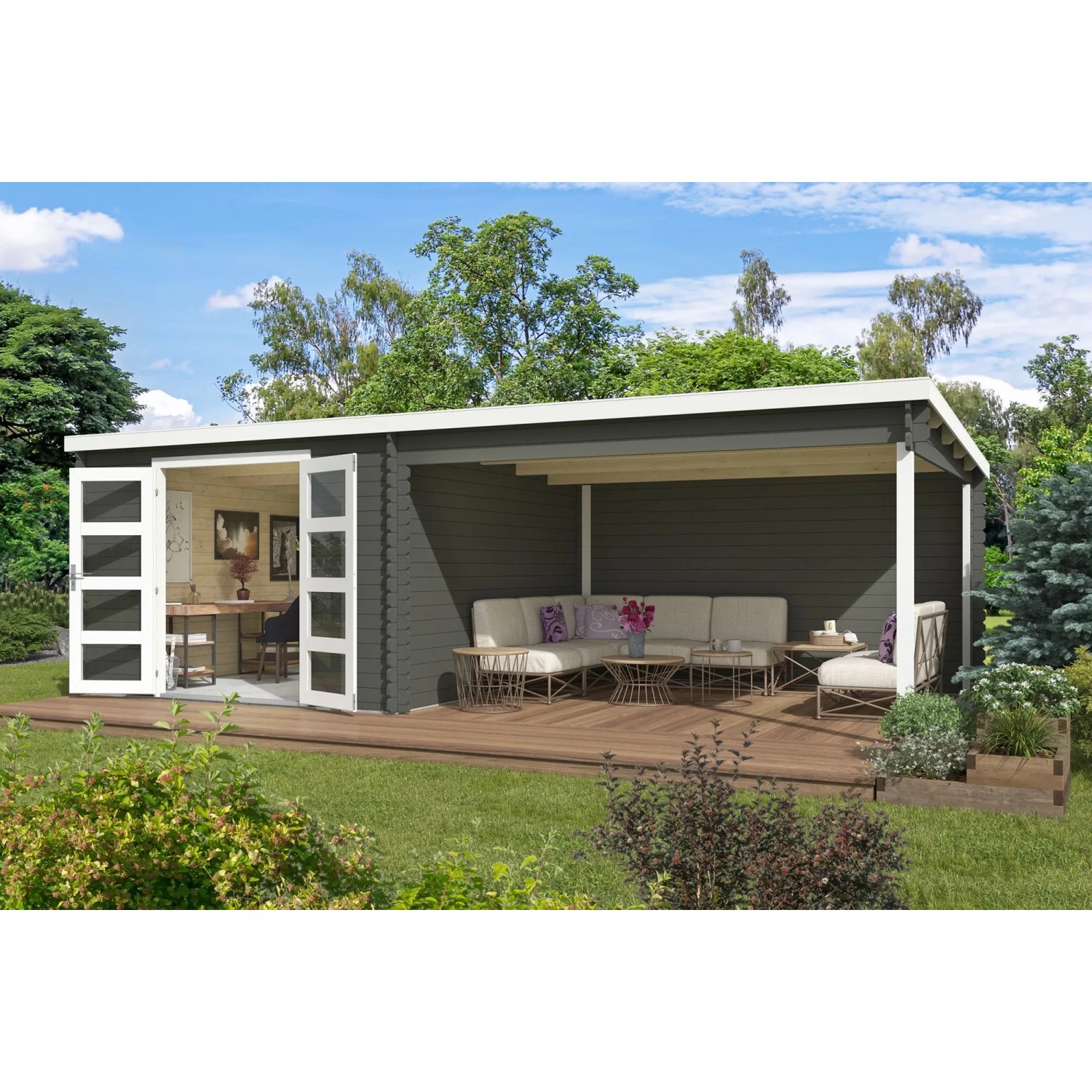 Lasita Gartenhaus New Orleans 710 cm x 330 cm Grau-Grün