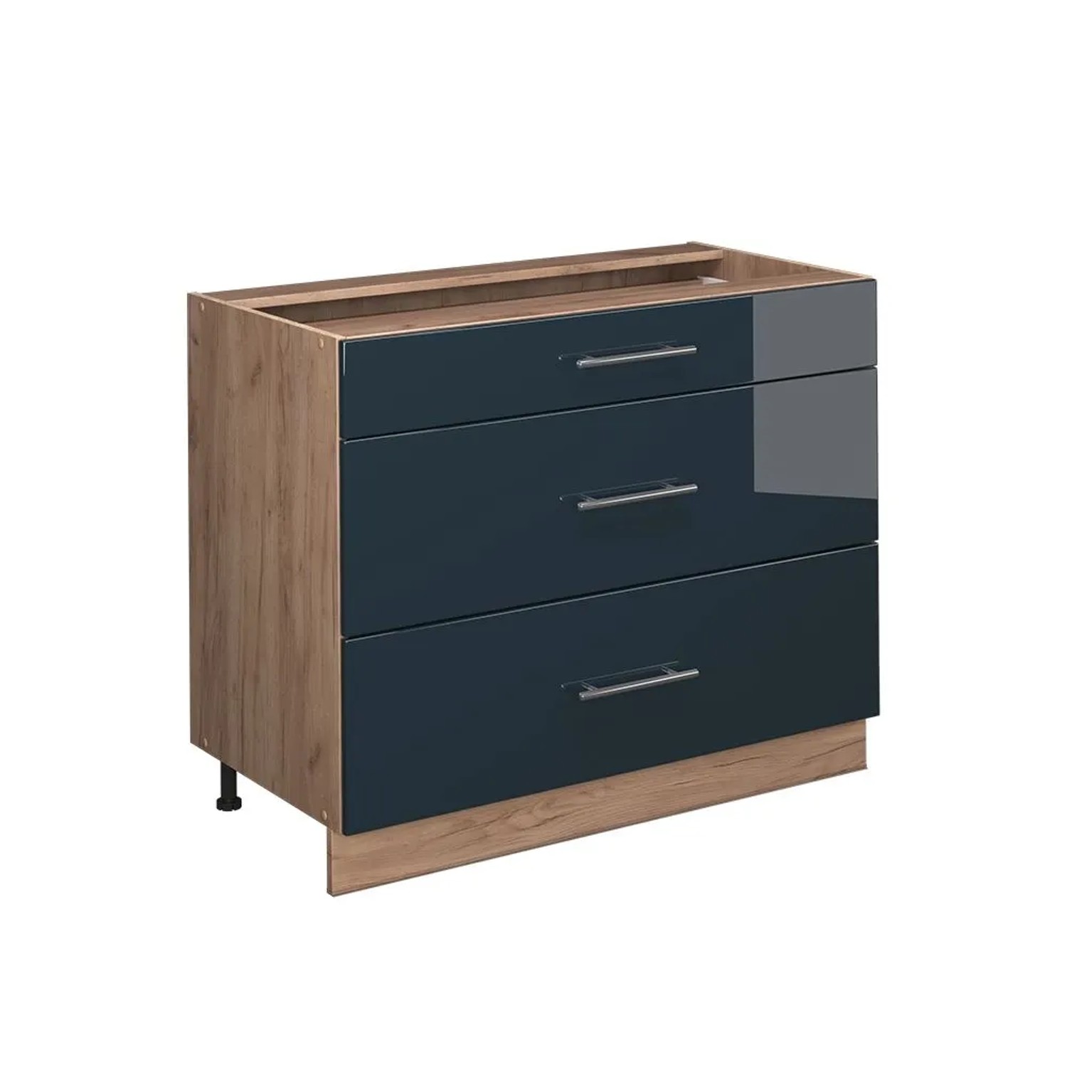 Vicco Küchenunterschrank Fame-Line Dunkelblau Hochglanz/Goldkraft Eiche 100 x 82 ohne Arbeitsplatte Art Nr 61636