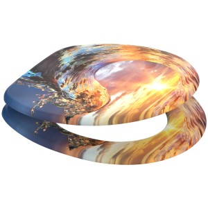 Sanilo WC-Sitz Wave mit Absenkautomatik, Holz, mit Wellen-Motiv