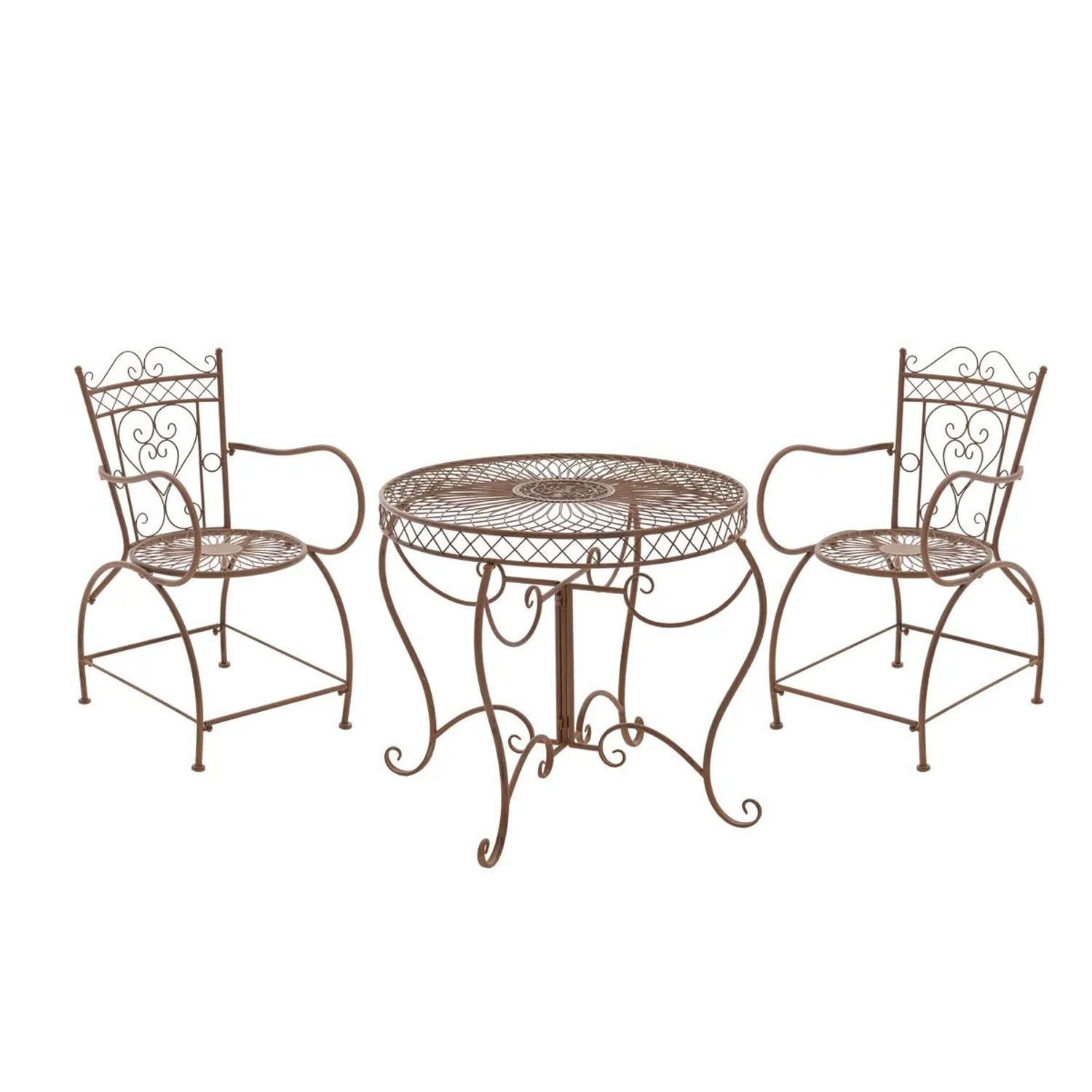 DELUKE Balkonset Bistroset LORIN Metall Antik Braun 90x90x69cm Gartenmöbelset 2 Personen Metall Vintage Balkonmöbel Set Terrassenmöbelset