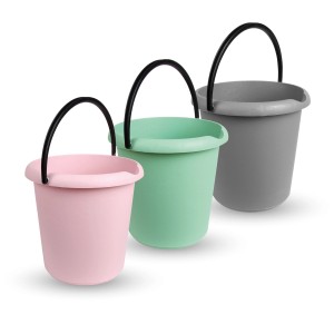 3er Pack ProHome Eimer, 5 Liter, Kunststoffbügel, in Rosa, Grün und Anthrazit.