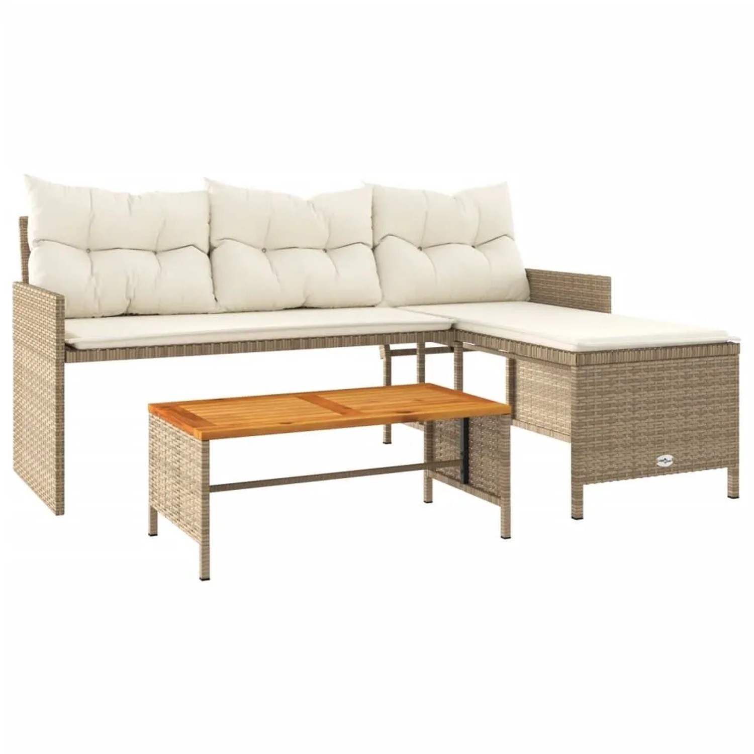 vidaXL Gartensofa in L-Form mit Tisch und Kissen Beige Poly Rattan 365583 günstig online kaufen
