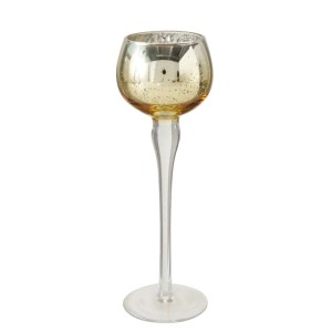 Goldenes Windlicht Minou S von Boltze, handgefertigt aus Glas mit Metallic-Effekt.
