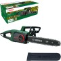 Bosch UniversalChain 35 Elektro-Kettensäge mit Schwertschutz und Verpackung.