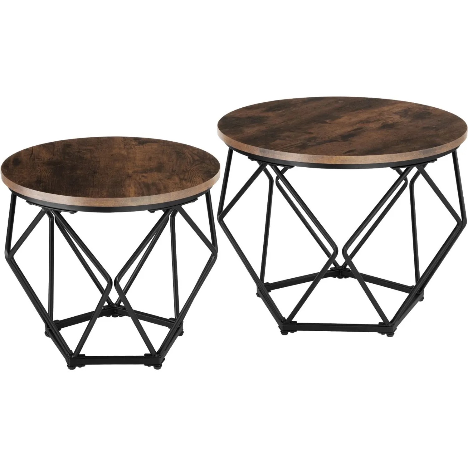 Tectake 2Er Set Couchtisch Benham Industrial Style Holz und Stahl  50 x 50 x 40 cm Industrial Holz Dunkel  Rustikal