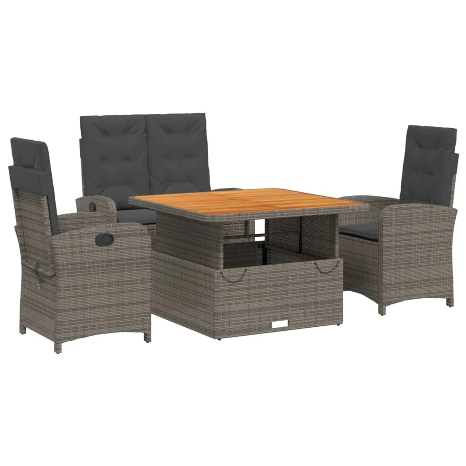 vidaXL 4-Tlg Garten-Essgruppe mit Kissen Grau Poly Rattan 3277344 günstig online kaufen