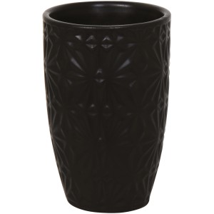 Schwarzer Zahnputzbecher Venise aus Keramik mit geometrischem Muster.